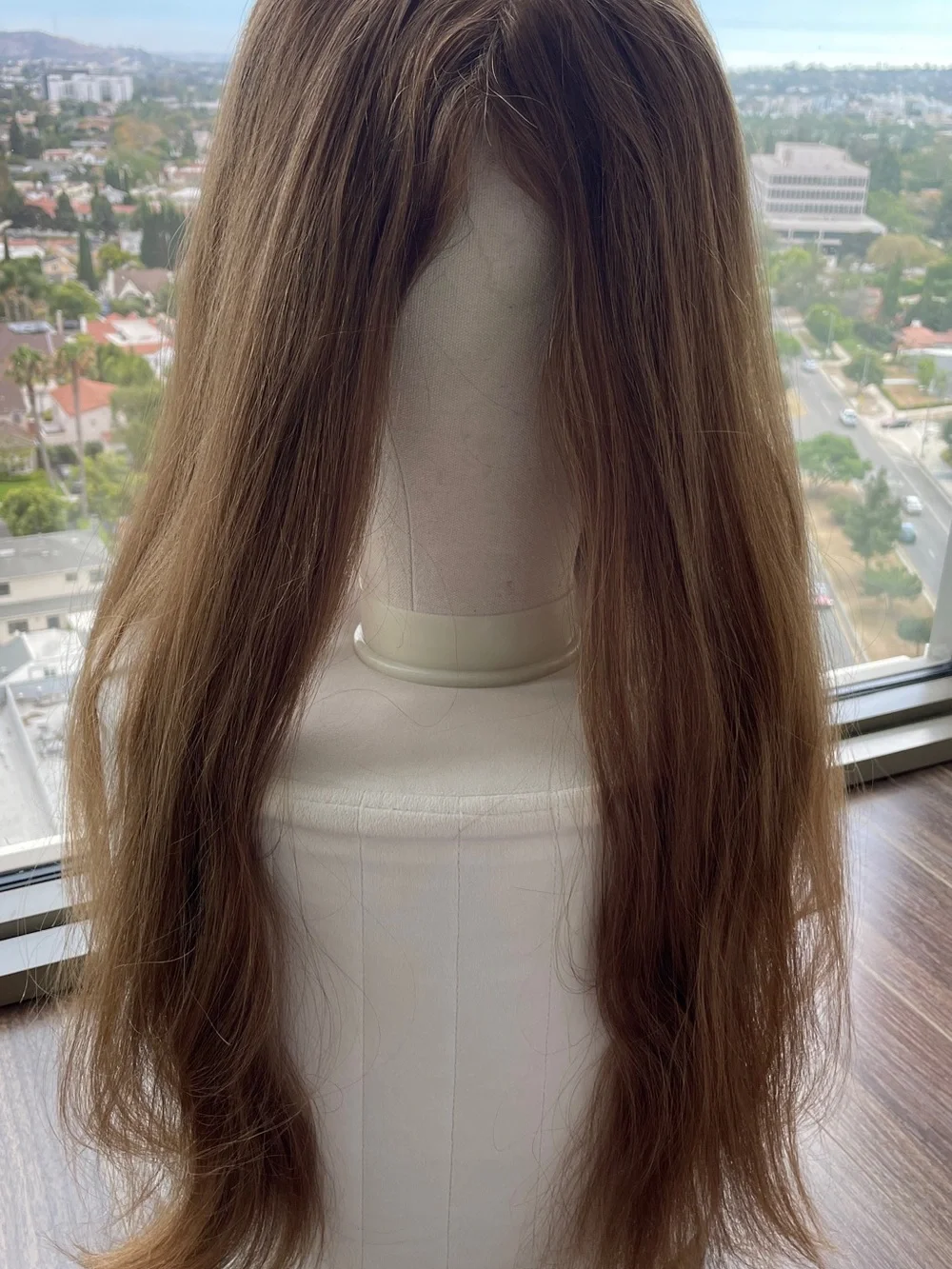 Milano Collection Human Hair Long Natural Copper Brown Wig - Women Hair 25”